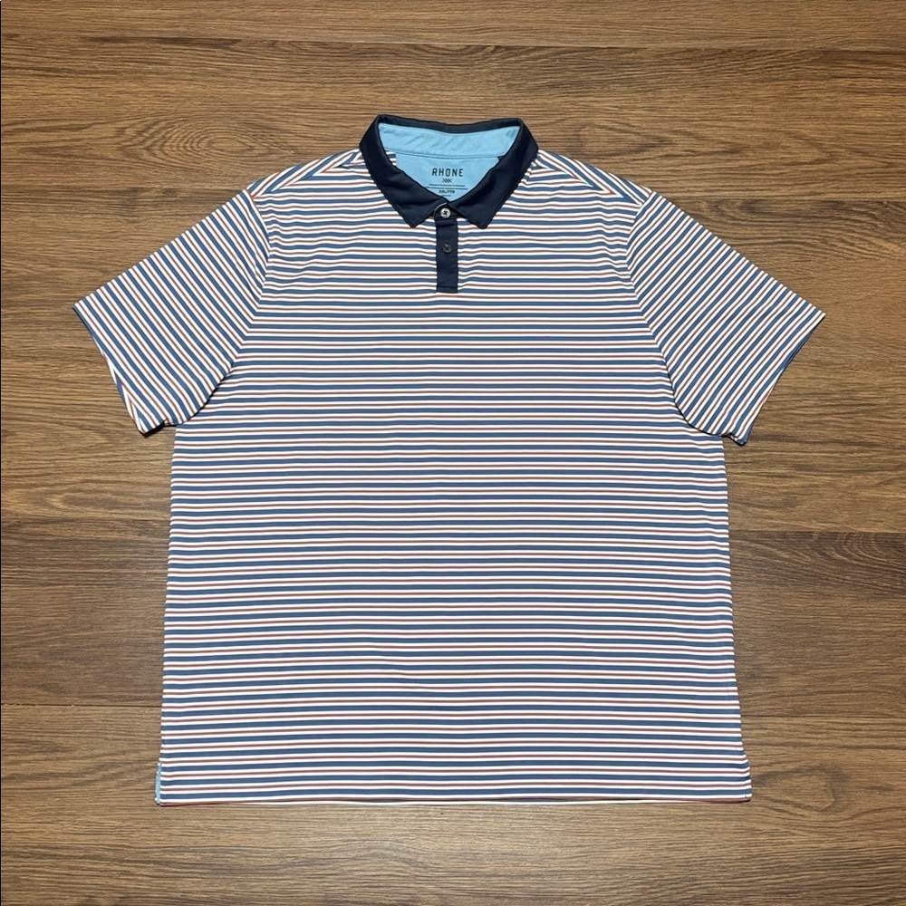 Rhône Performance Stripe Polo Navy Collar Athletic Luxury XXL